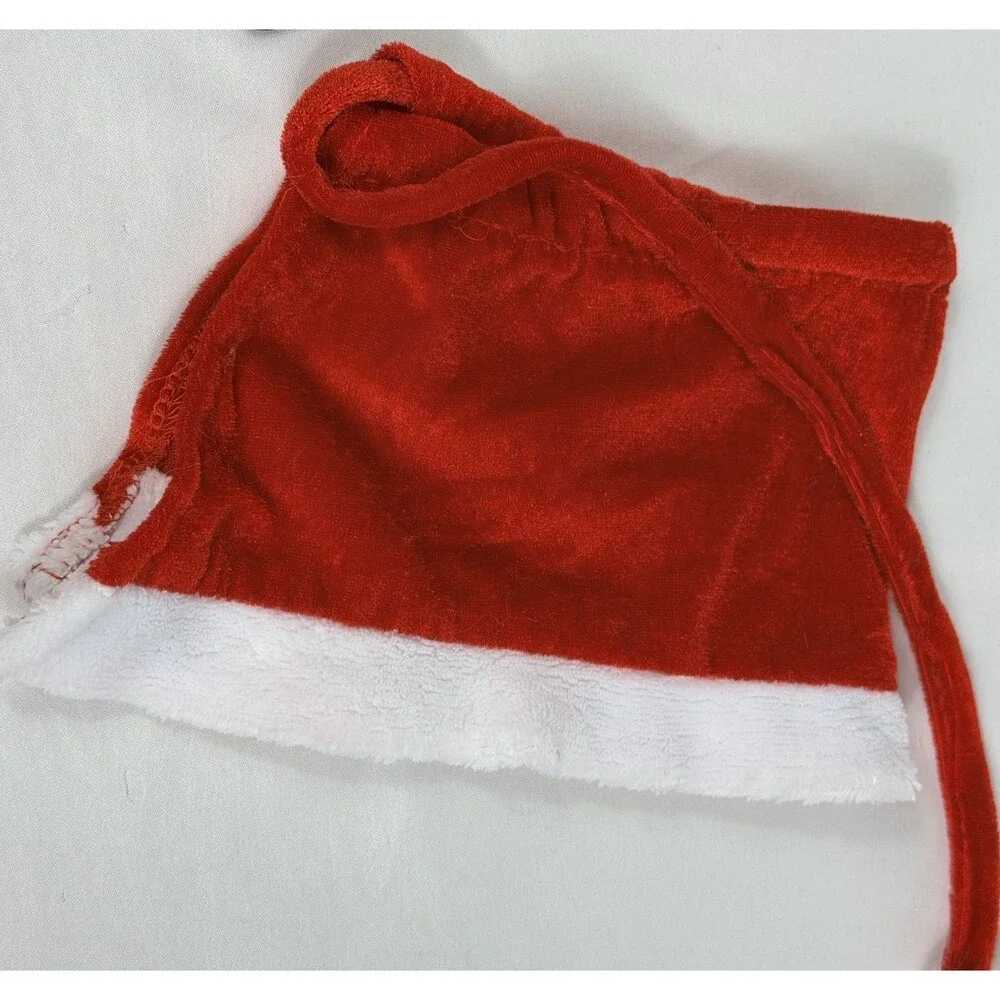 Pet Santa Christmas Red Hat and Collar Adjustable Straps with White Border